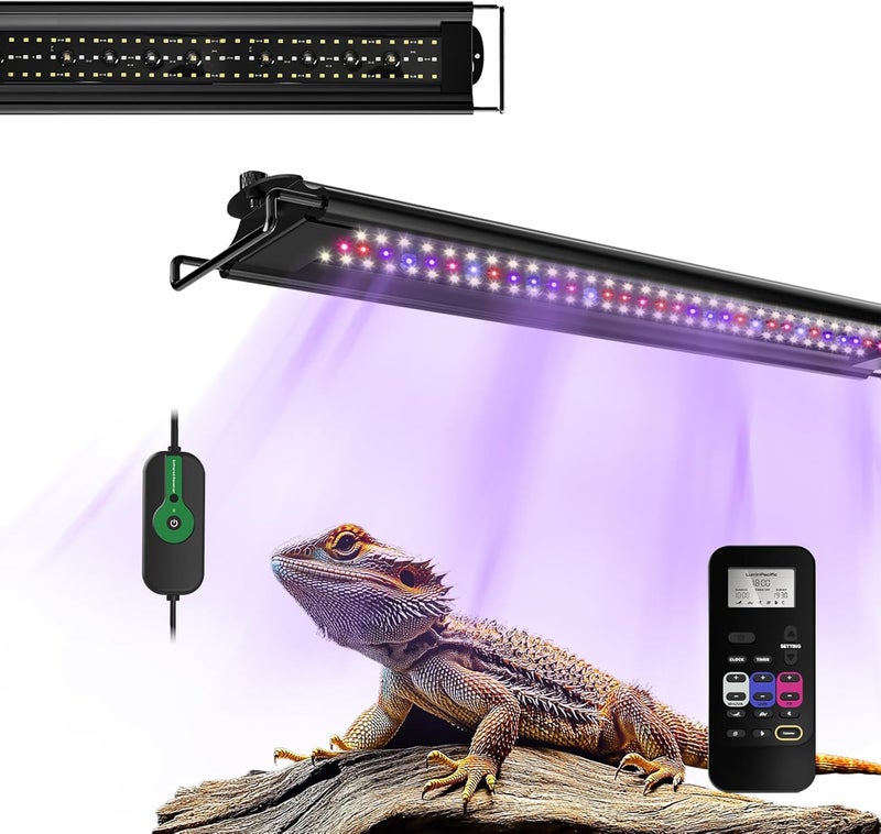 LuminPacific 20 واط ضوء زواحف UVB، مصباح شريط UVB UVA قابل للتعتيم، تحكم عن بعد LCD مع مؤقت 24/7، أضواء شريط UVB لتنين اللحية، جكوا، سلحفاة، ضفدع، ثعبان، نبات - Image 1